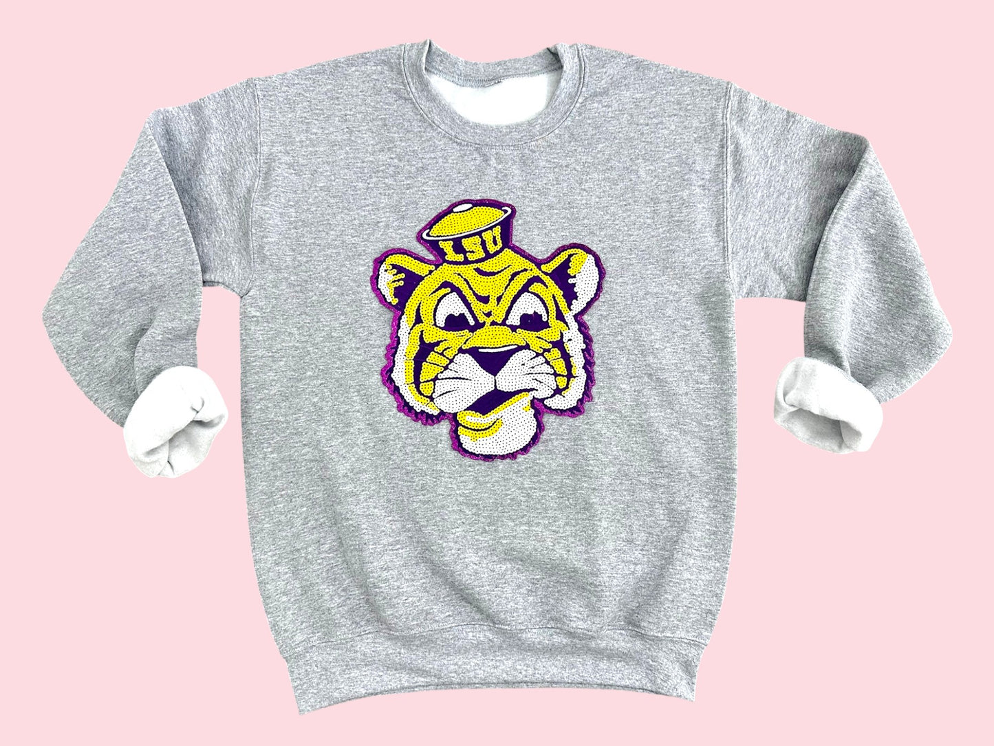 Large LSU Tiger Mascot Sequin Iron On Patch