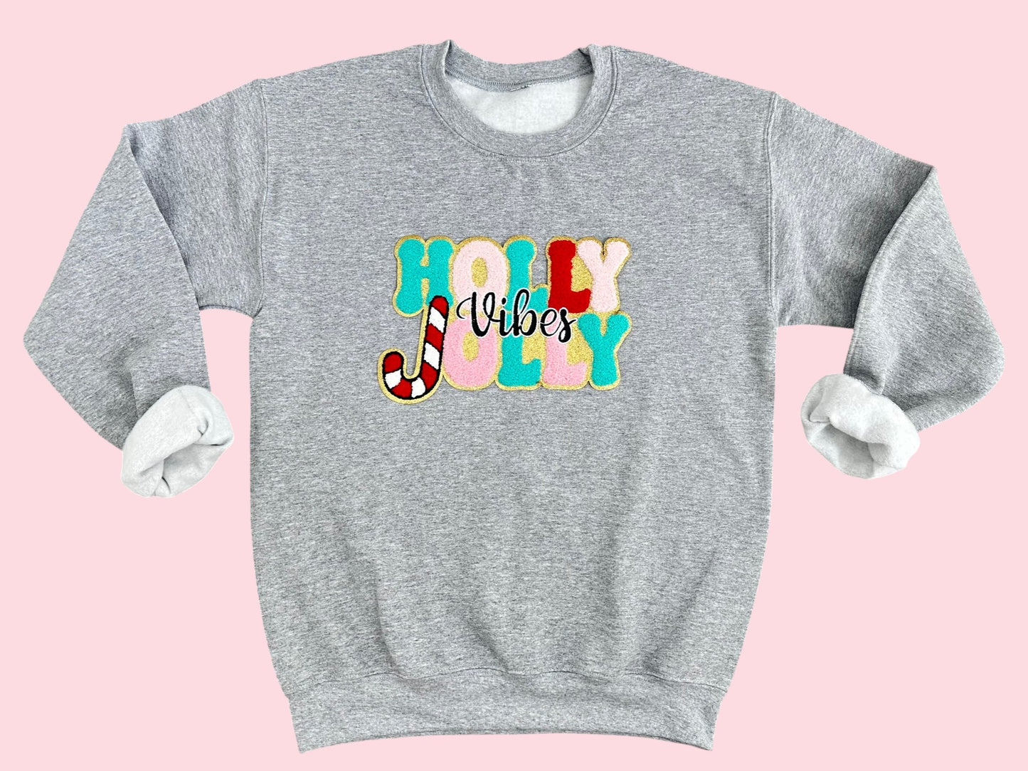 Holly Jolly Vibes Chenille Sequin Iron On Patch