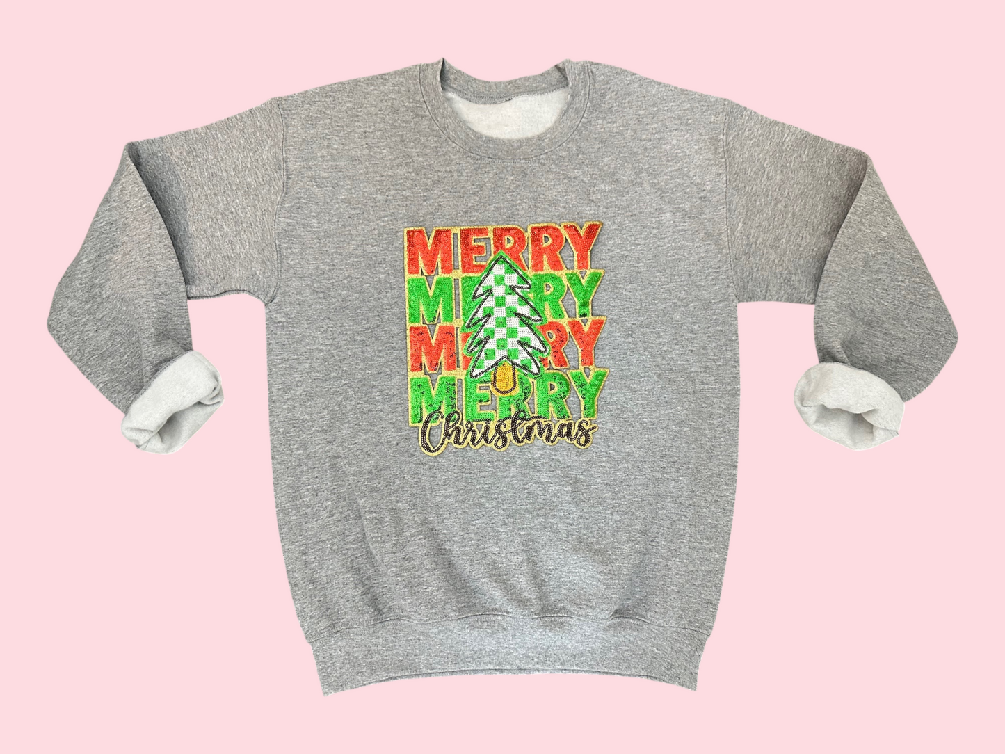 Merry Christmas Checkered Christmas Tree Sequin Iron On Patch