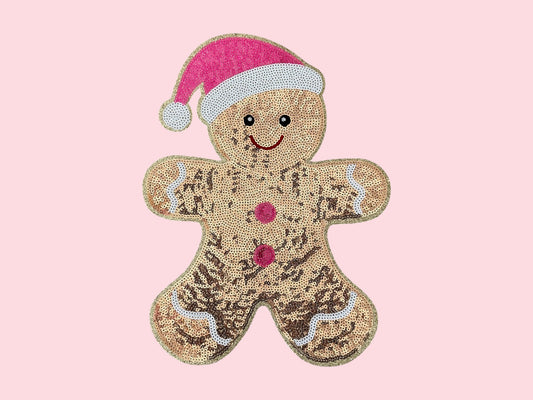 Gingerbread Man Large Sequin Iron On Patch