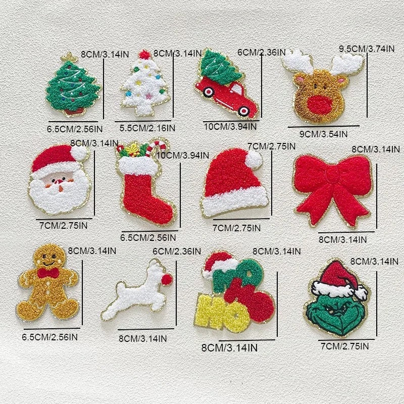 Chenille Santa Patch, Christmas Chenille Patches, Holiday Iron On Patches