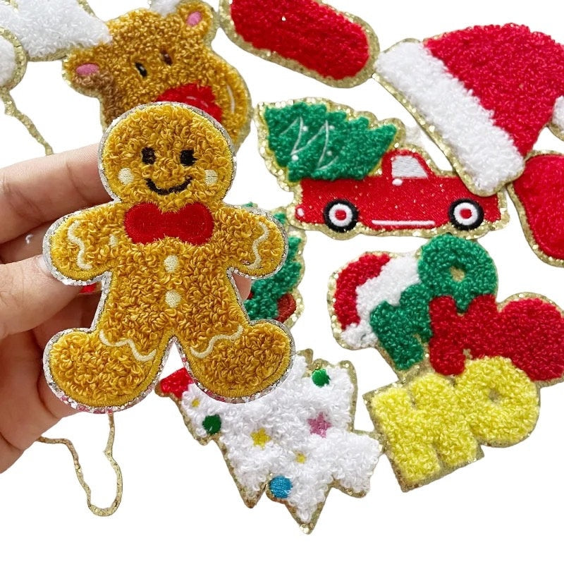 Chenille Santa Patch, Christmas Chenille Patches, Holiday Iron On Patches