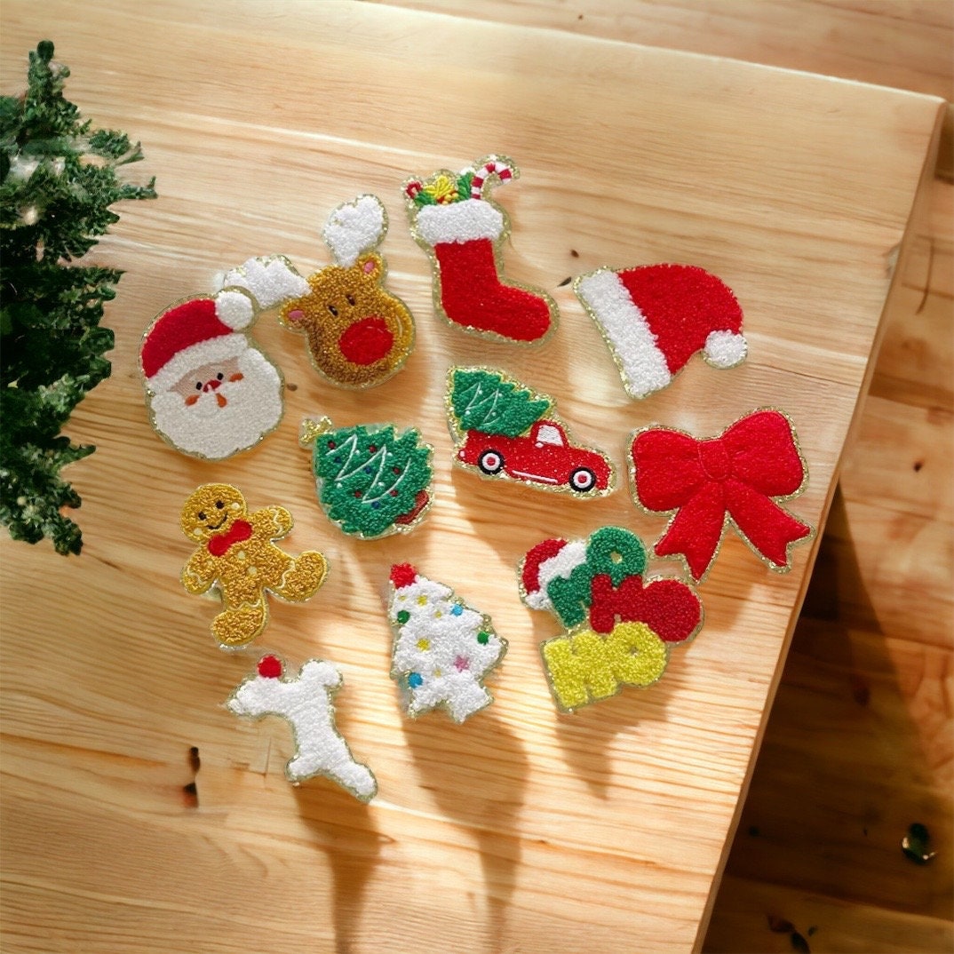 Chenille Santa Patch, Christmas Chenille Patches, Holiday Iron On Patches