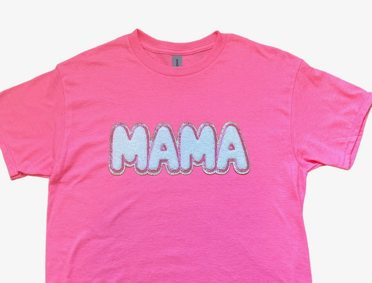 MAMA Sequin Chenille Patch, Pink and White MAMA Patch