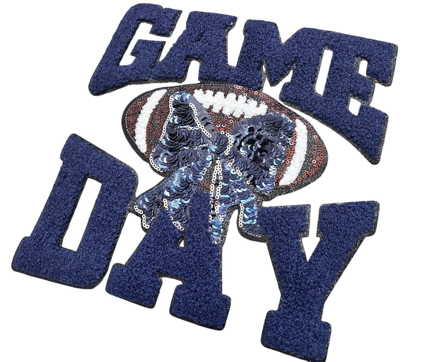 Bow GAME DAY Football Chenille Sequin Patch
