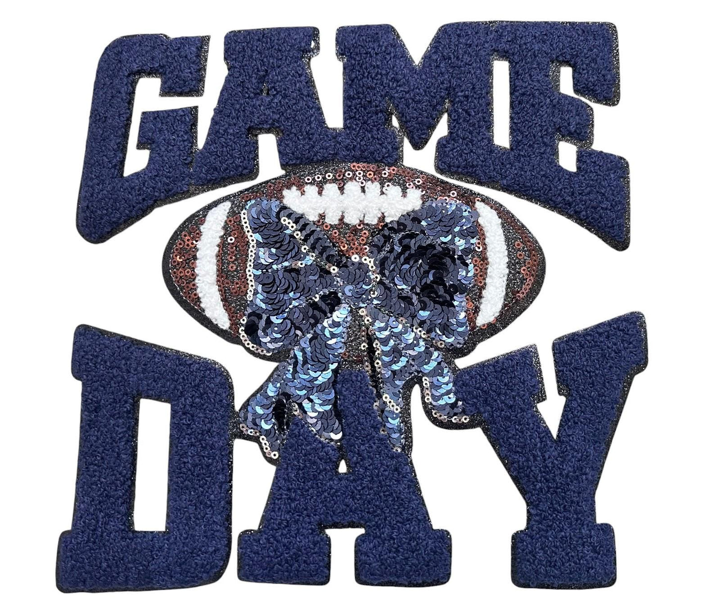 Bow GAME DAY Football Chenille Sequin Patch