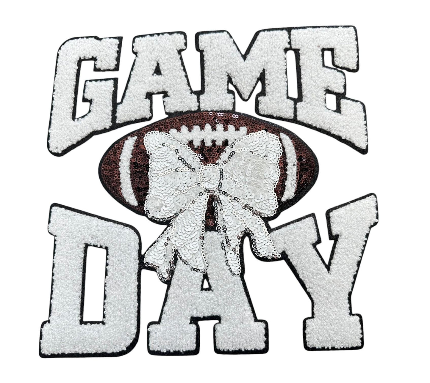 Bow GAME DAY Football Chenille Sequin Patch