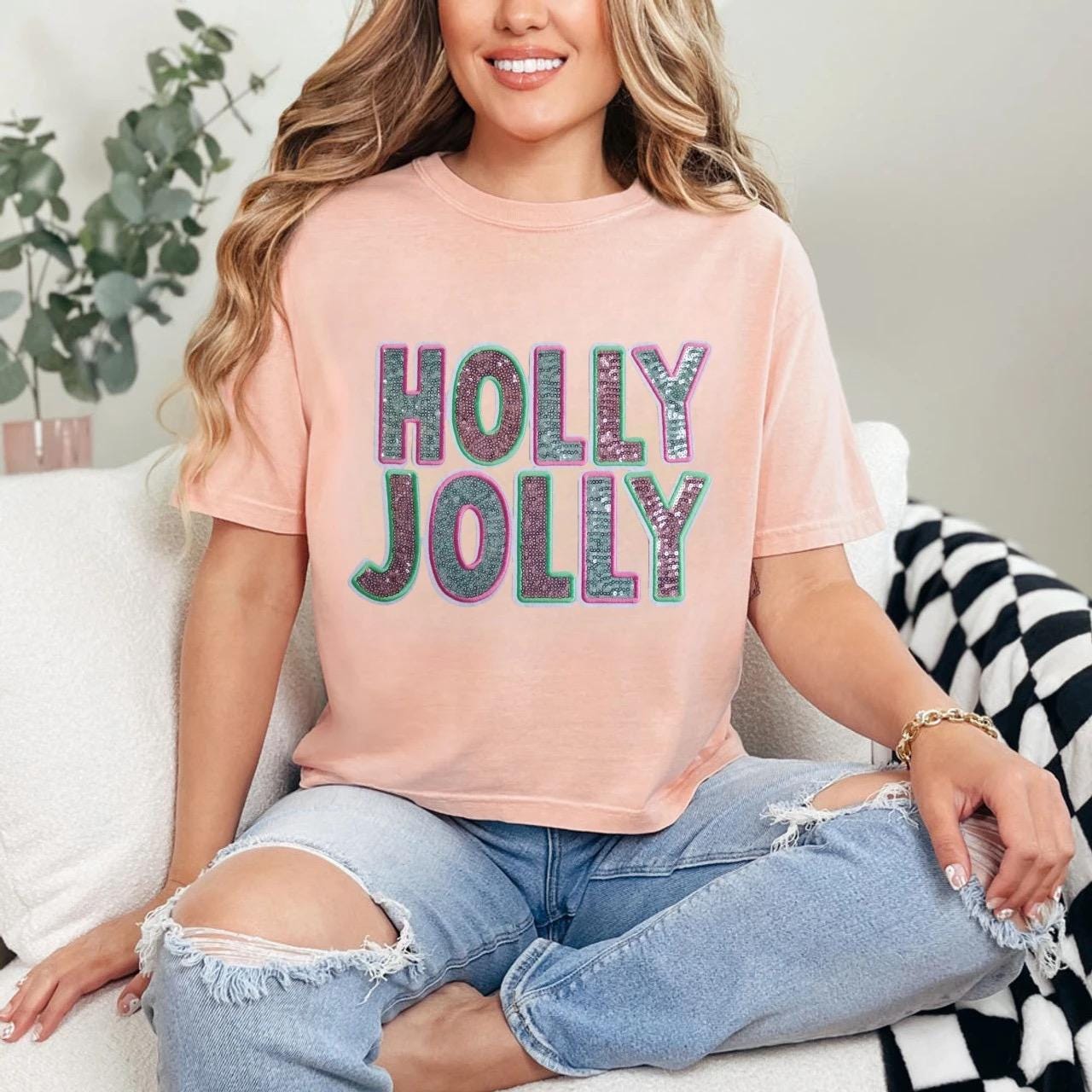 Holly Jolly Sequin Iron On Patch