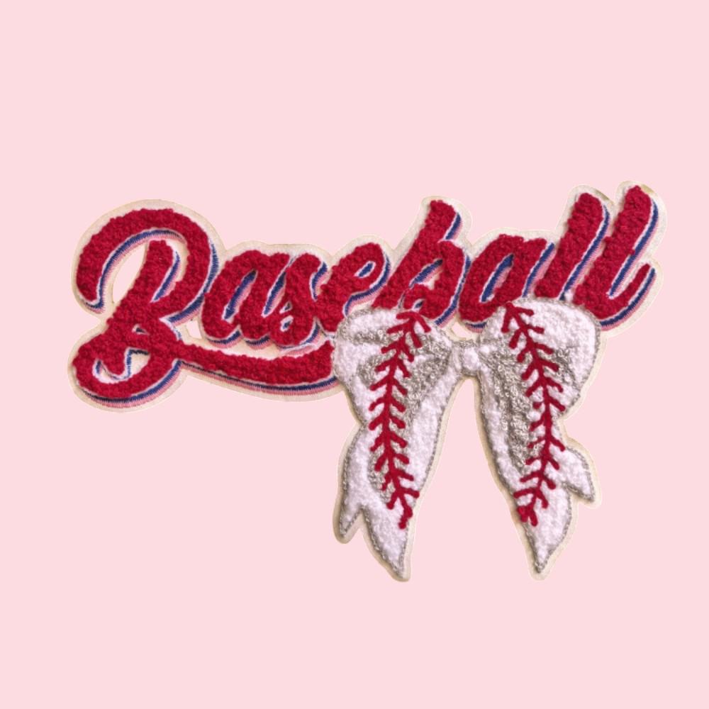 Baseball Bow Iron On Chenille Patch
