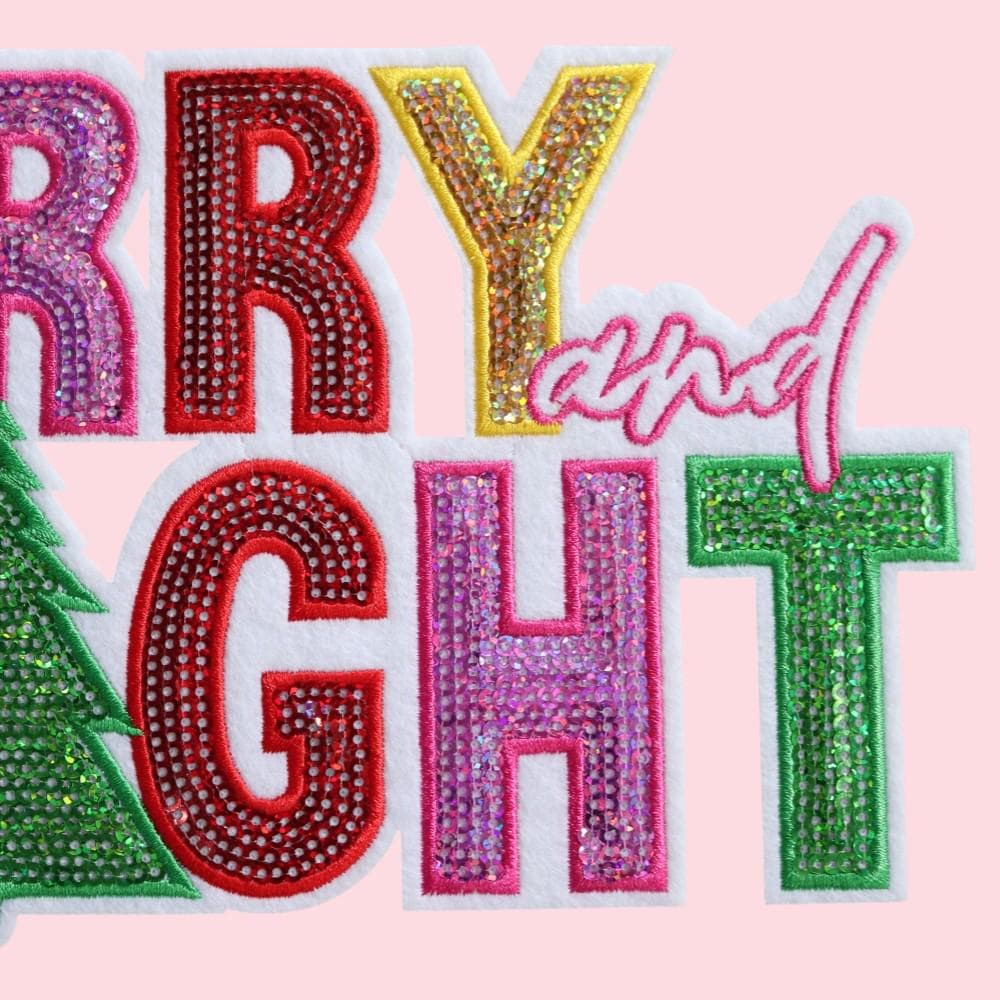 Merry & Bright Christmas Tree Sequin Patch