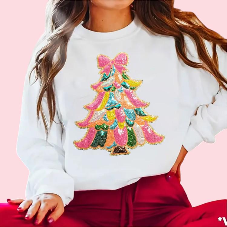 Bow Christmas Tree Holiday Iron On Patch