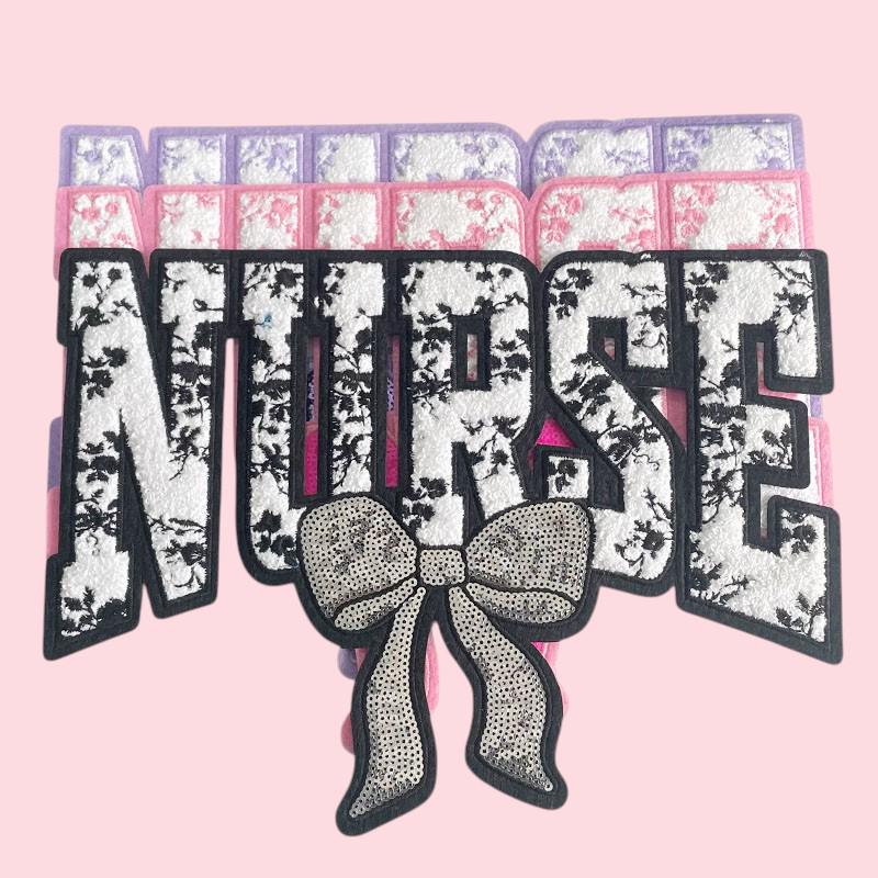 Nurse Floral Bow Iron On Patch