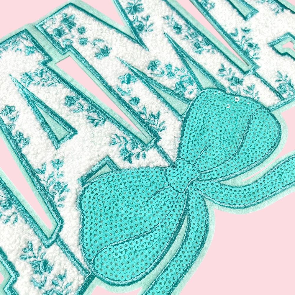 MAMA Floral Bow Iron On Patch