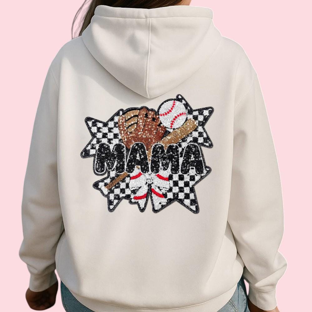 Baseball Mama Checkered Sequin Iron On Patch
