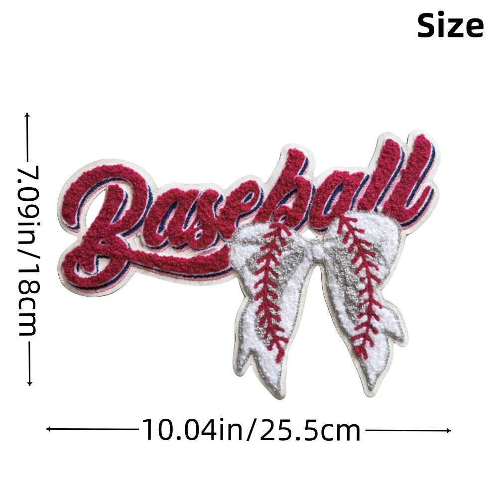 Baseball Bow Iron On Chenille Patch