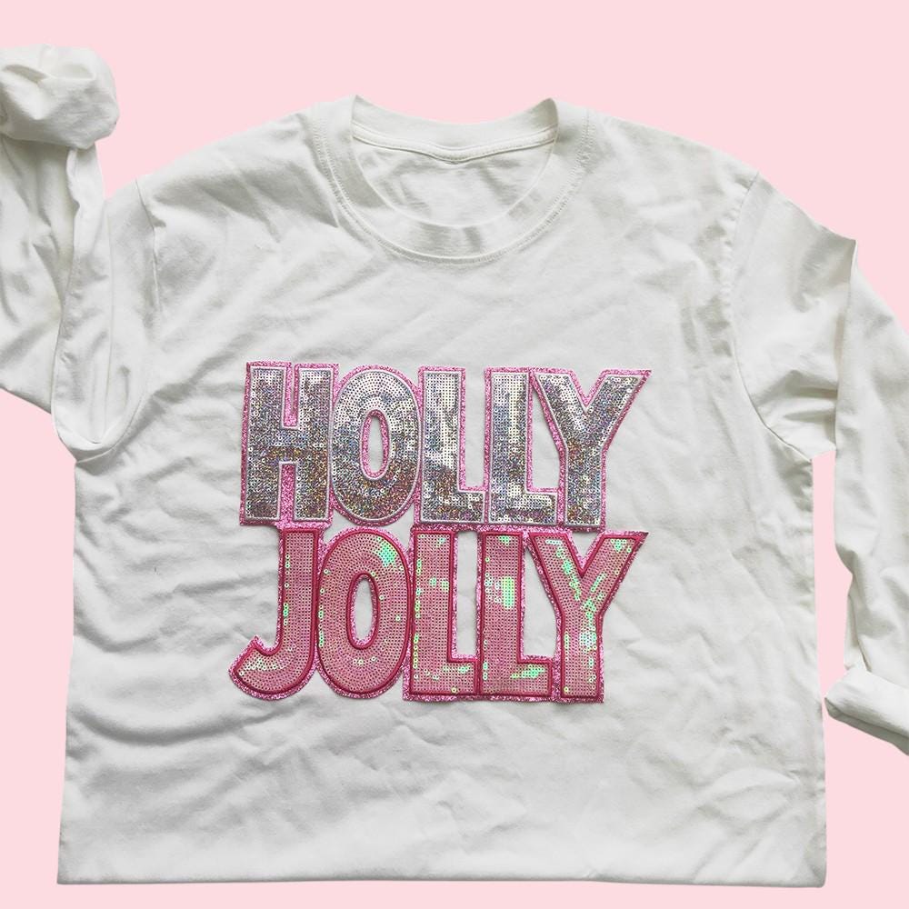 Holly Jolly Pink Sequin Iron On Patch