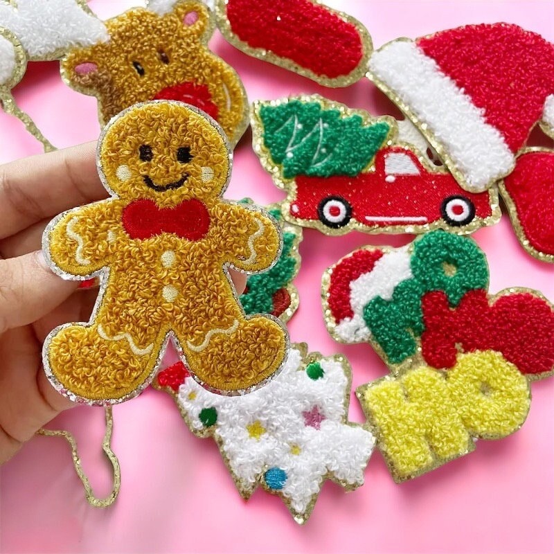 Gingerbread Man and Holiday Christmas Chenille Patches