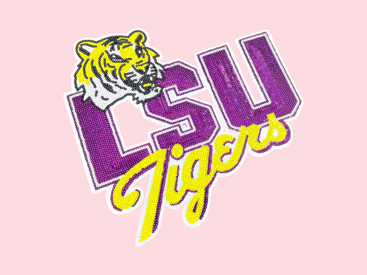 LSU Tigers Mascot Sequin Iron On Patch