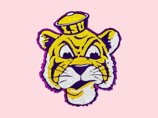 Large LSU Tiger Mascot Sequin Iron On Patch