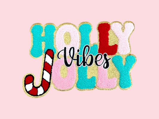 Holly Jolly Vibes Chenille Sequin Iron On Patch