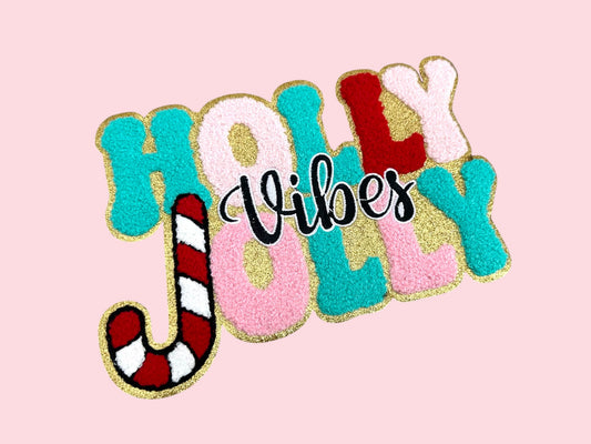 Holly Jolly Vibes Chenille Sequin Iron On Patch