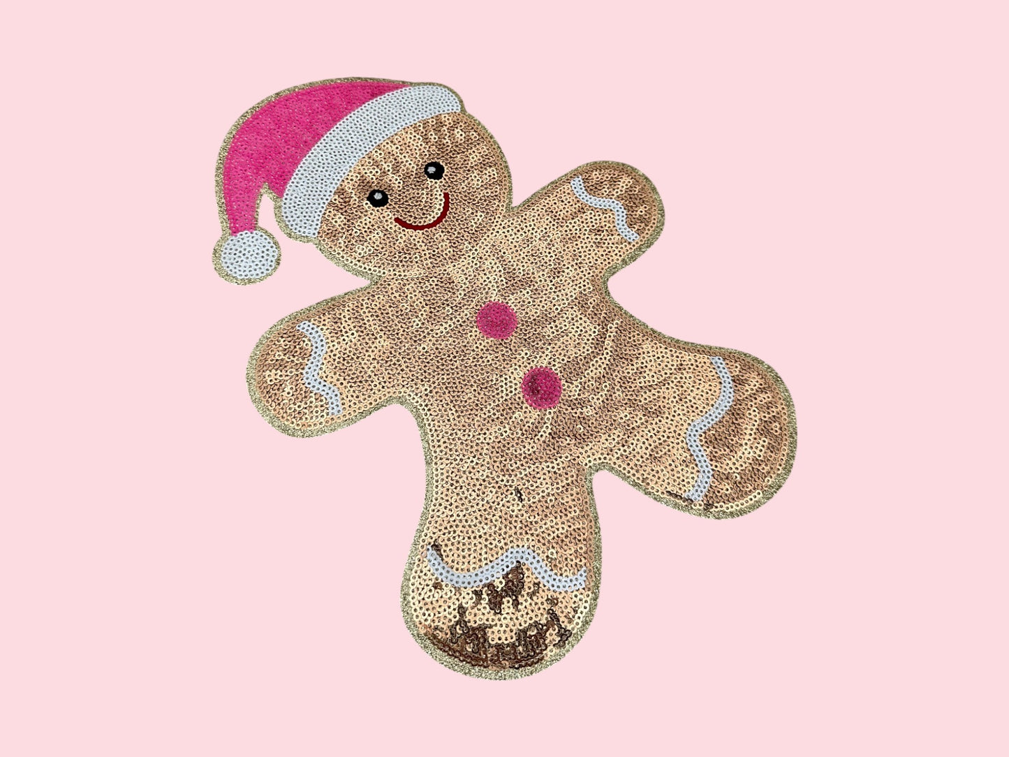 Gingerbread Man Large Sequin Iron On Patch
