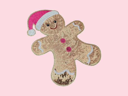 Gingerbread Man Large Sequin Iron On Patch
