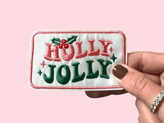 Holly Jolly Embroidered Small Hat Patch