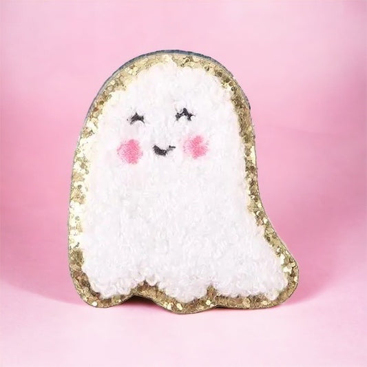 Smiley Face Blushing Ghost Chenille Patch