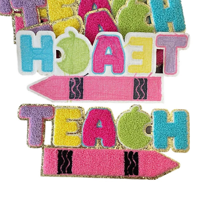 TEACH Iron On Chenille Patch