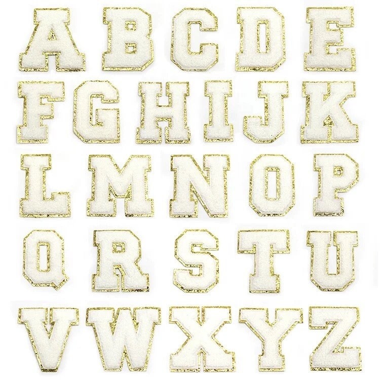 3.12" White Chenille Letter Iron On Patches
