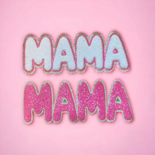 MAMA Sequin Chenille Patch, Pink and White MAMA Patch