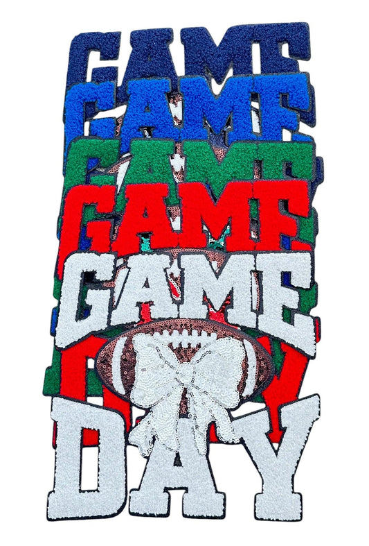 Bow GAME DAY Football Chenille Sequin Patch