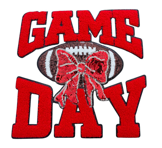 Bow GAME DAY Football Chenille Sequin Patch