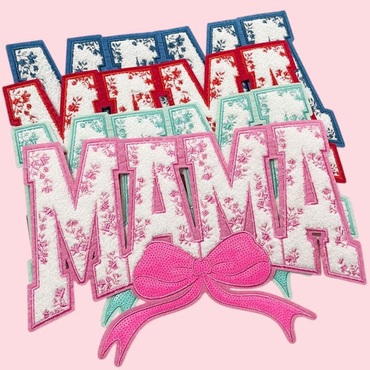 MAMA Floral Bow Iron On Patch