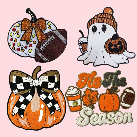 Halloween Iron On Patches, Sequin Chenille Halloween Fall Patches