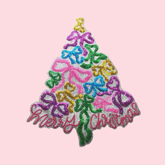 Bow Christmas Tree Sequin Patch