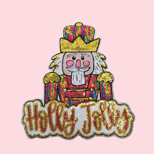 Holly Jolly Nutcracker Sequin Iron On Patch