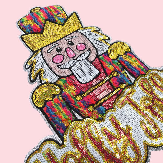 Holly Jolly Nutcracker Sequin Iron On Patch