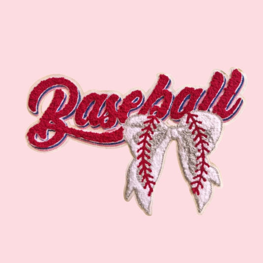 Baseball Bow Iron On Chenille Patch
