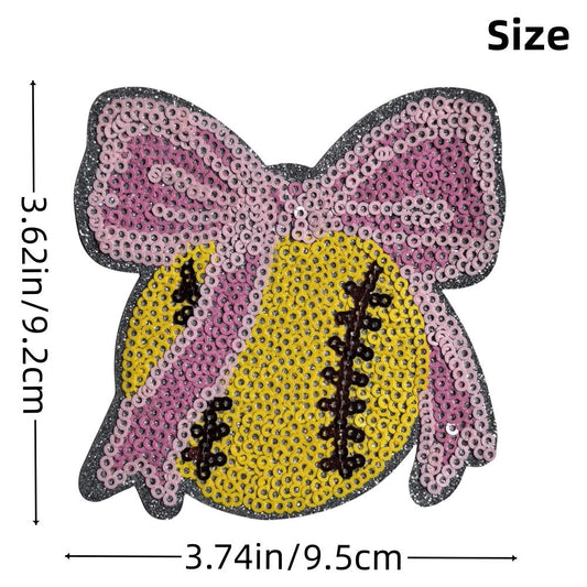 Sequin Softball Bow Patch, Sequin Softball Coquette Iron On DIY Patch