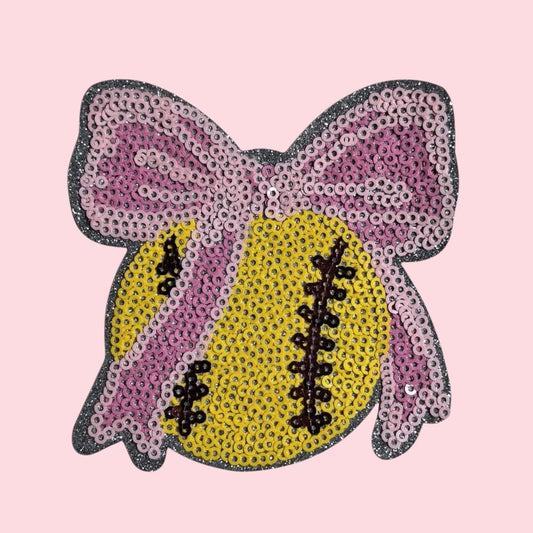 Sequin Softball Bow Patch, Sequin Softball Coquette Iron On DIY Patch