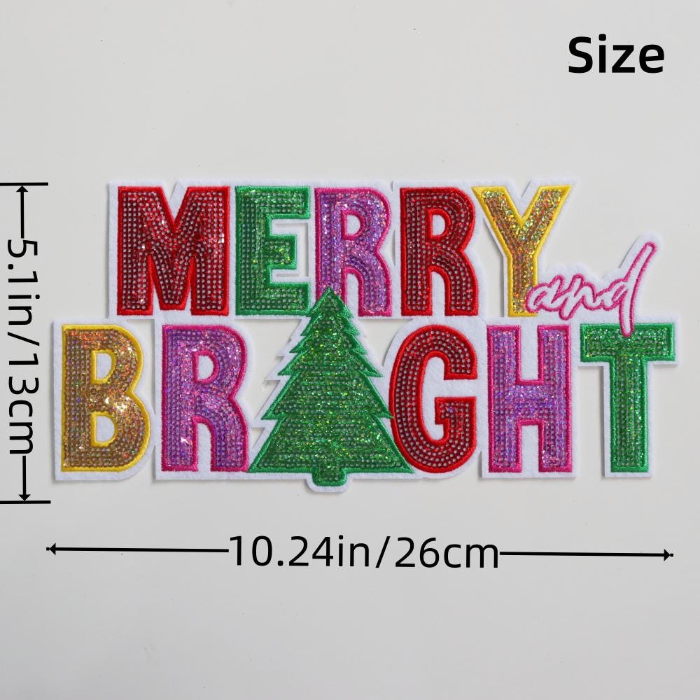 Merry & Bright Christmas Tree Sequin Patch