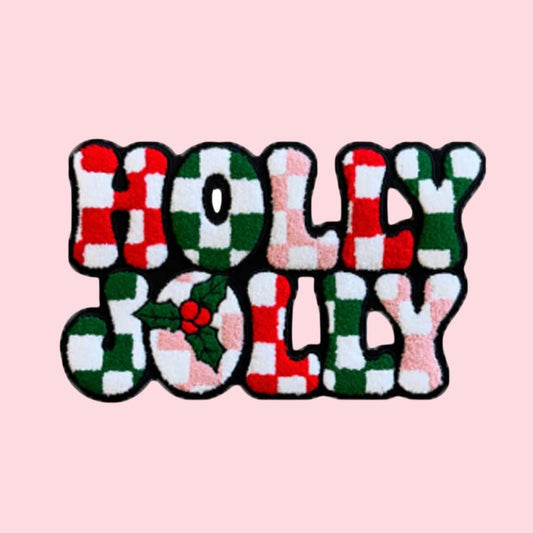 Holly Jolly Checkered Chenille Iron On Patch