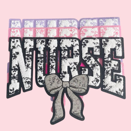 Nurse Floral Bow Iron On Patch