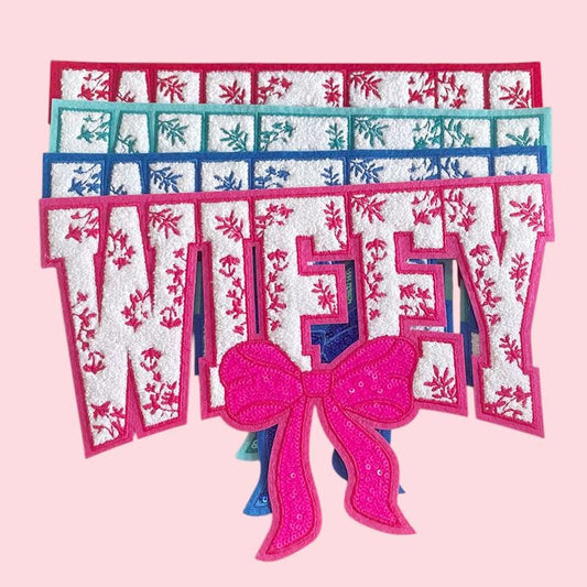 WIFEY Floral Bow Iron On Patch
