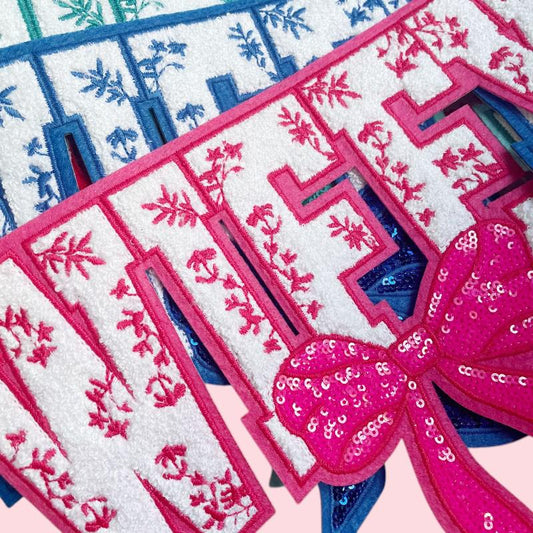 WIFEY Floral Bow Iron On Patch