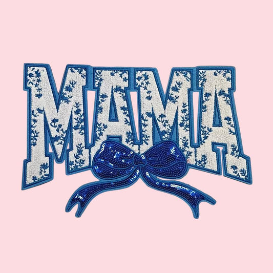 MAMA Floral Bow Iron On Patch