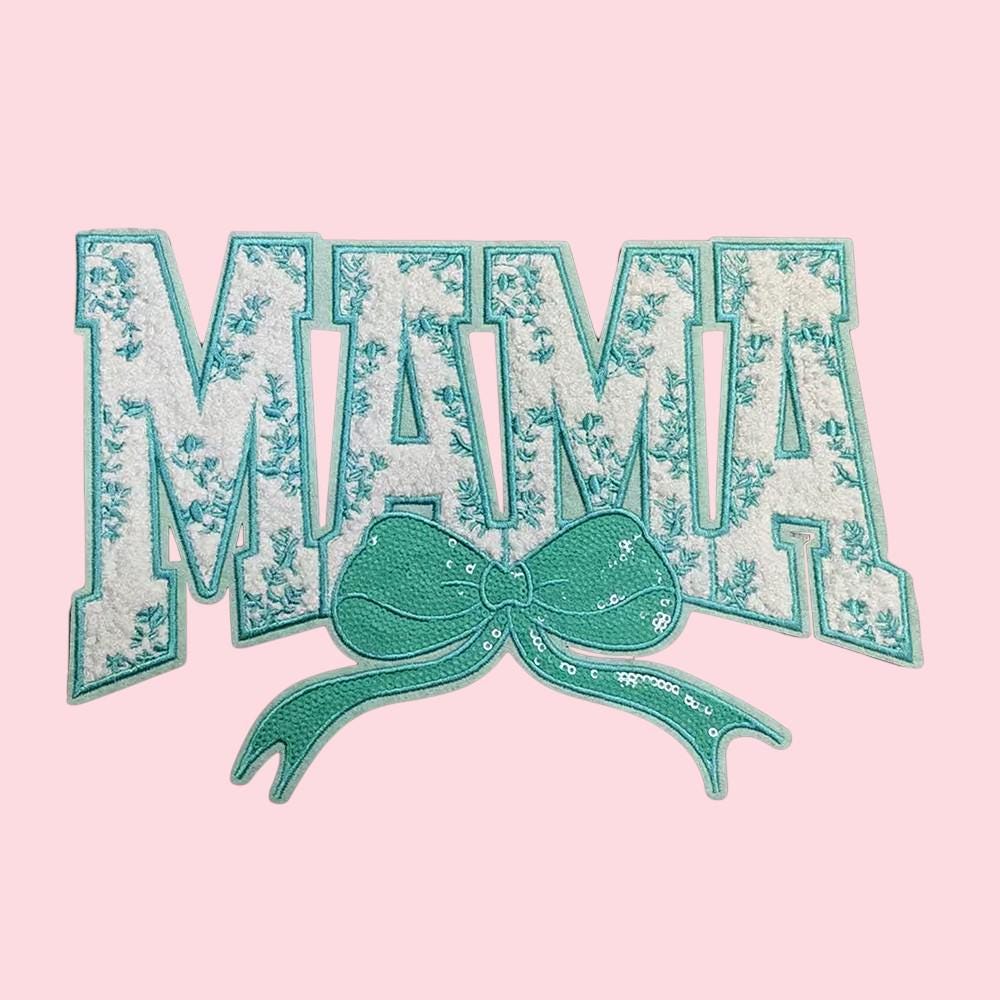 MAMA Floral Bow Iron On Patch