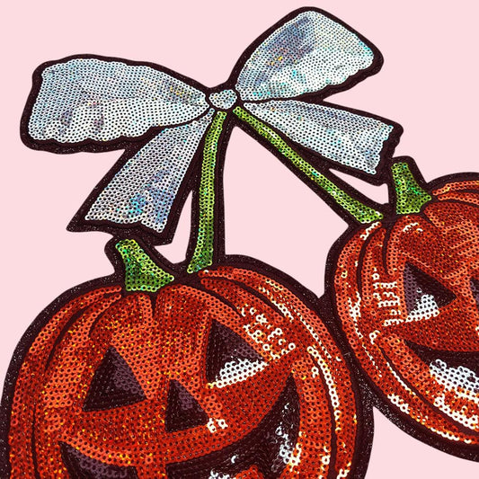 Halloween Pumpkin Cherry Bow Sequin Iron On Patch